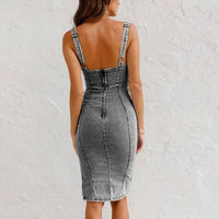 Stylish midi dress with slit – Rike-Blue-S-State of Style
