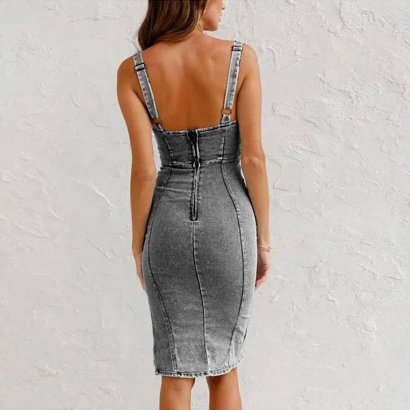Stylish midi dress with slit – Rike-Blue-S-State of Style
