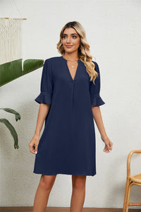 Stylish mini dress with short sleeves and flattering fit – Liora-Dark blue-S-State of Style