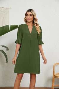 Stylish mini dress with short sleeves and flattering fit – Liora-Green-S-State of Style