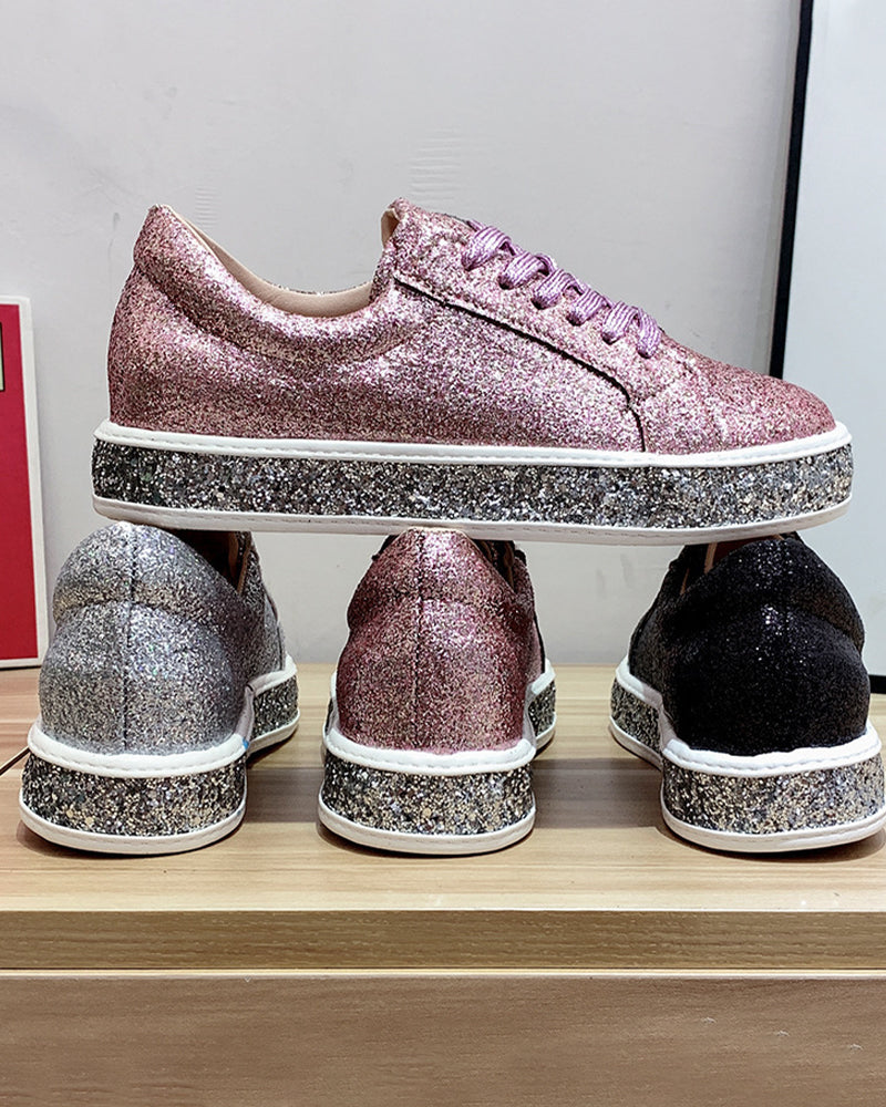 Stylish Platform Glitter Ladies Sneakers - Sienna-Silver-4-State of Style