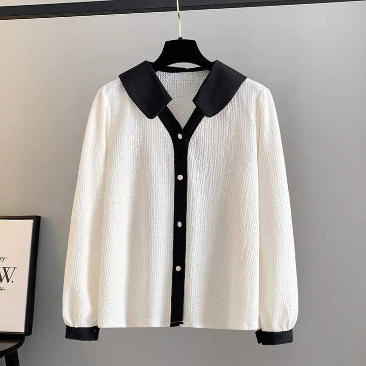 Stylish Plus-Size Spring Shirt with Contrast Lapel-Apricot-6XL-State of Style