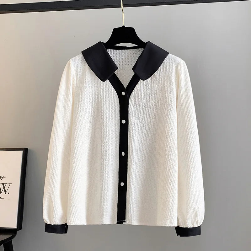 Stylish Plus-Size Spring Shirt with Contrast Lapel-Apricot-6XL-State of Style