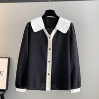 Stylish Plus-Size Spring Shirt with Contrast Lapel-Black-6XL-State of Style
