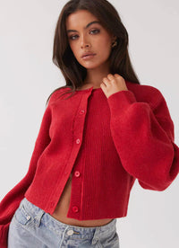 Stylish Red Women's Cardigan - Clarella-XS-State of Style