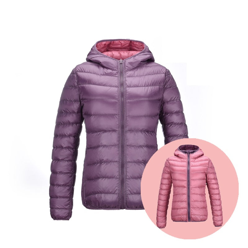 Stylish Reversible Women's Down Jacket - Aurora-Lilac/Pink-S-State of Style