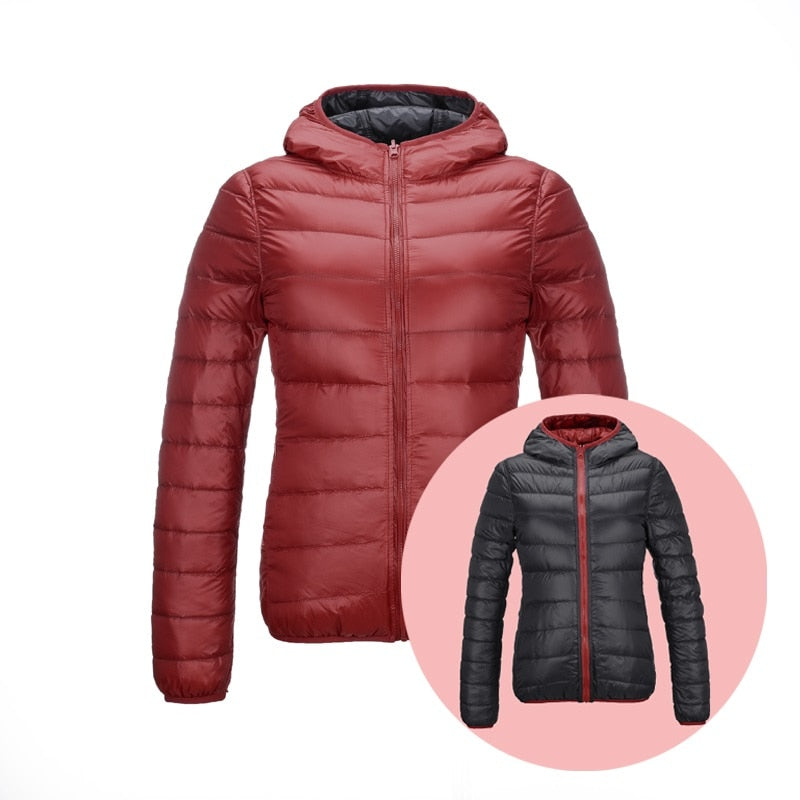 Stylish Reversible Women's Down Jacket - Aurora-Red/Black-S-State of Style