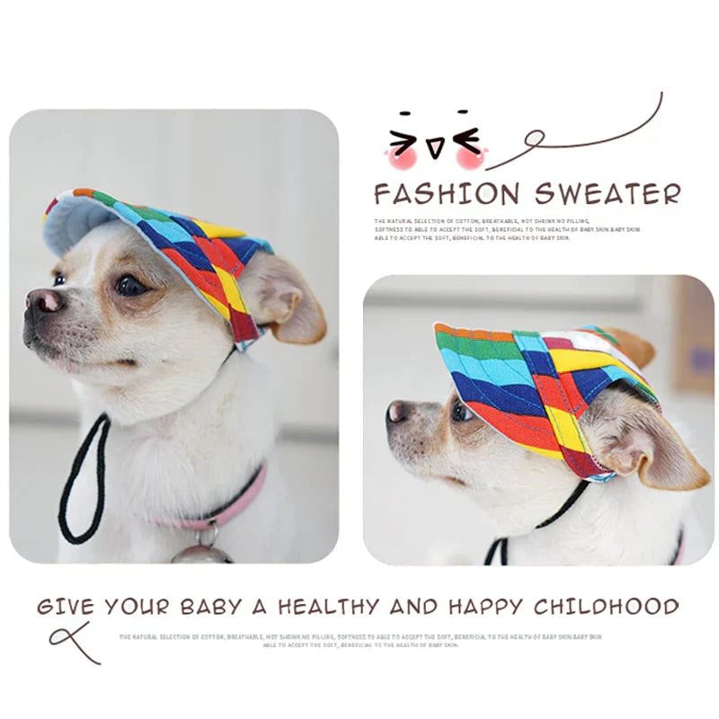 Stylish Round Brim Dog Hat - SunnyPaws-Striped-S-State of Style