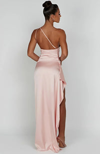Stylish Satin Dress with Pleats and Shoulder Detail - Selene-Red-XS-State of Style