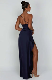 Stylish Satin Dress with Pleats and Shoulder Detail - Selene-Red-XS-State of Style