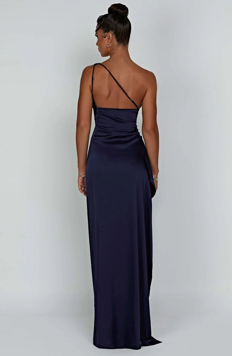 Stylish Satin Dress with Pleats and Shoulder Detail - Selene-Red-XS-State of Style