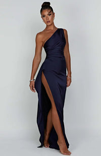 Stylish Satin Dress with Pleats and Shoulder Detail - Selene-Red-XS-State of Style