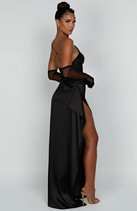 Stylish Satin Dress with Pleats and Shoulder Detail - Selene-Red-XS-State of Style