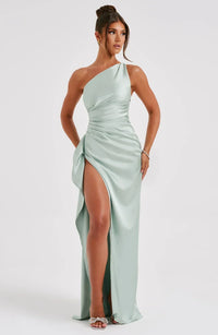 Stylish Satin Dress with Pleats and Shoulder Detail - Selene-Red-XS-State of Style