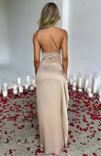 Stylish Satin Dress with Pleats and Shoulder Detail - Selene-Red-XS-State of Style