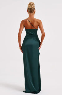 Stylish Satin Dress with Pleats and Shoulder Detail - Selene-Red-XS-State of Style