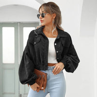 Stylish short denim jacket - Amira-Black-S-State of Style