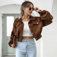 Stylish short denim jacket - Amira-Brown-S-State of Style