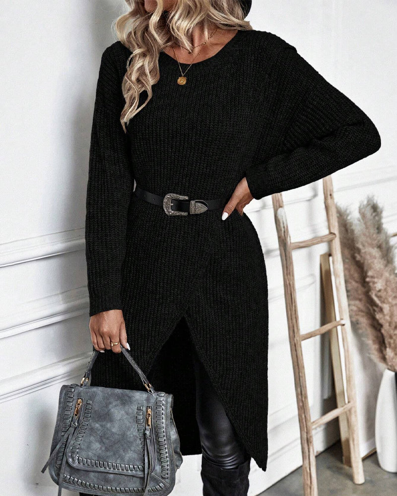 Stylish Solid Sweater Dress - Lina-Grey-S-State of Style