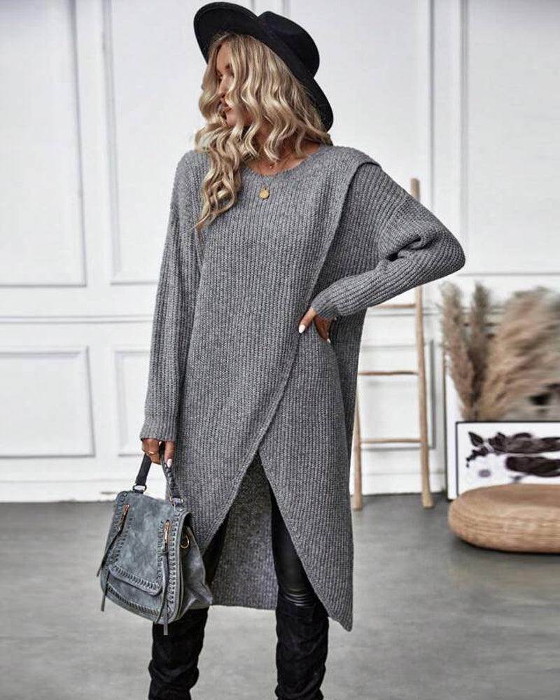 Stylish Solid Sweater Dress - Lina-Grey-S-State of Style