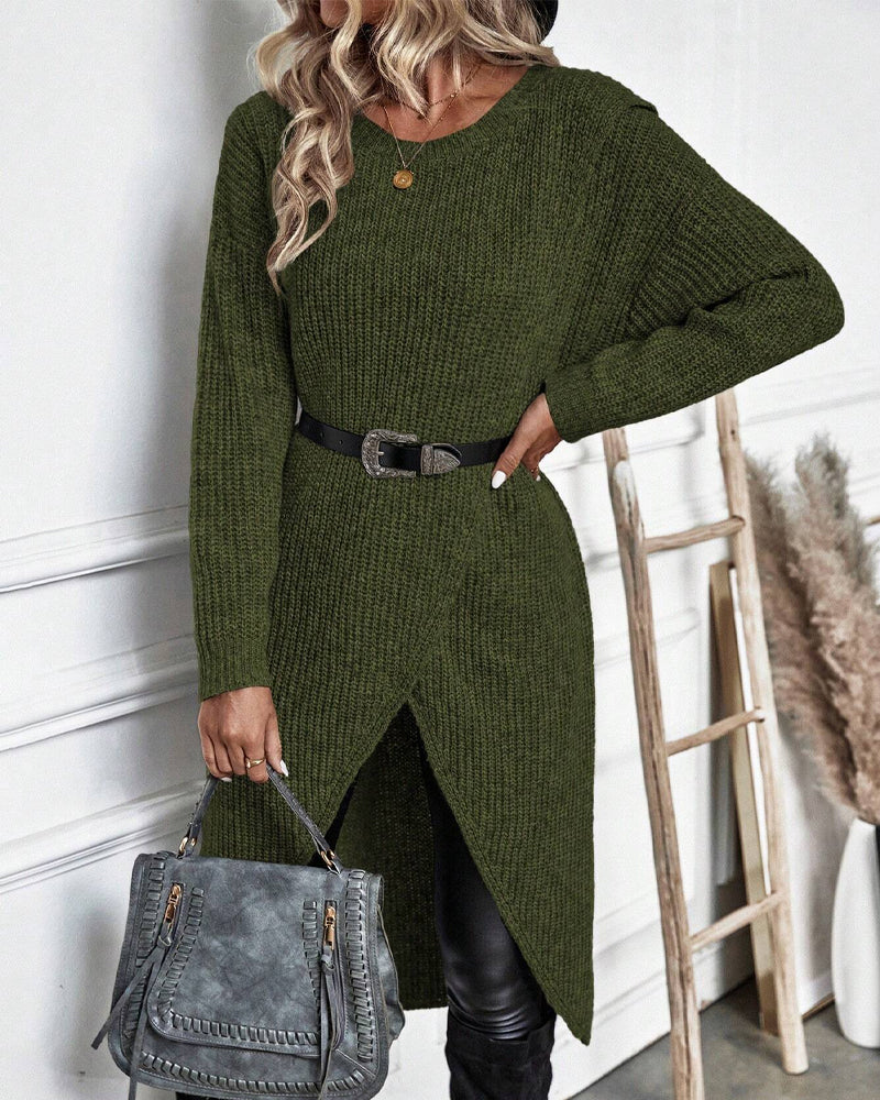 Stylish Solid Sweater Dress - Lina-Grey-S-State of Style