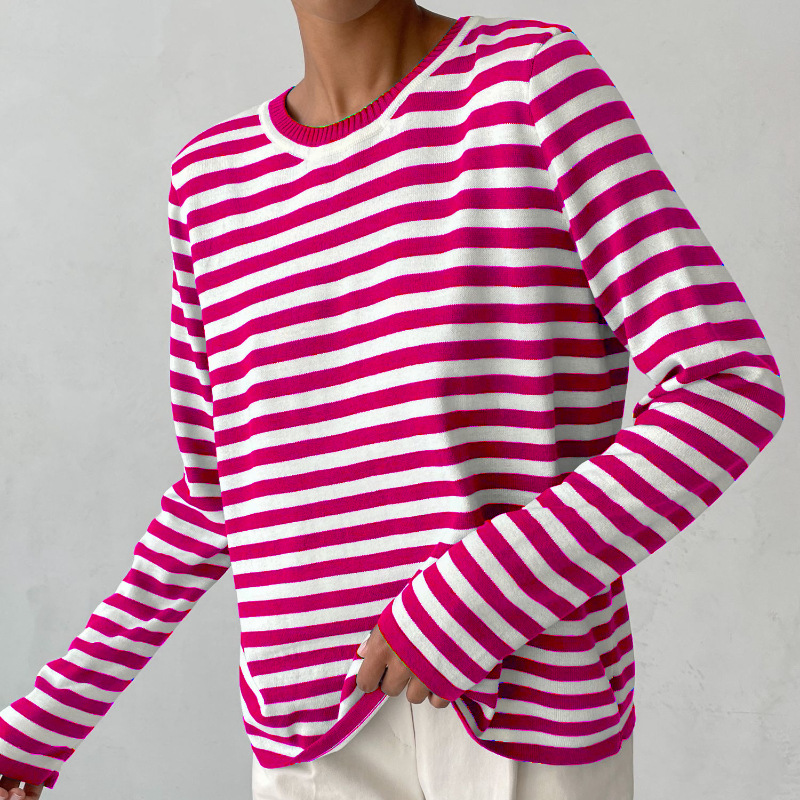 Stylish Striped T-Shirt Made of Lightweight Fabric - StreifenLeicht-Coral Red-S-State of Style