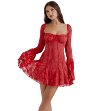 Stylish summer dress for women with lace and an open back – Julisa-Red-S-State of Style