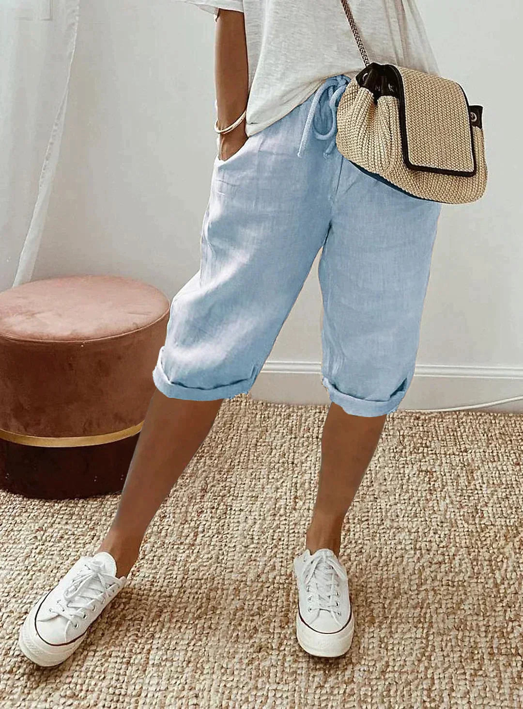 Stylish Summer Linen Women's Pants - Lina-Blue-XS-State of Style