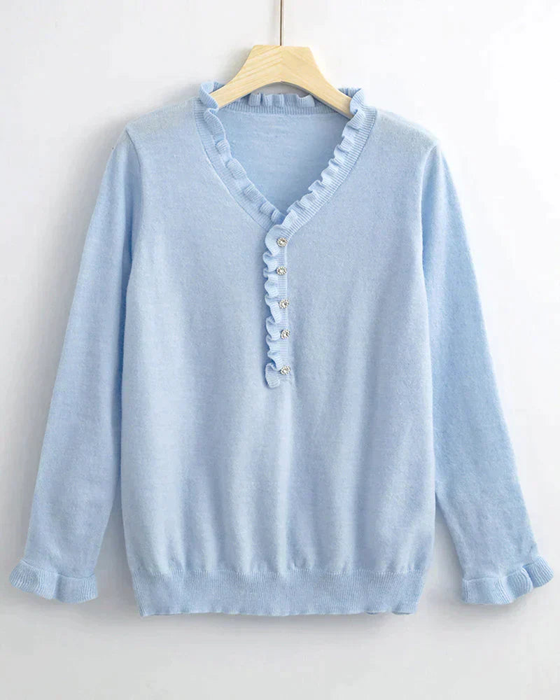 Stylish Sweater with Ruffles - Elodie-Light Blue-S-State of Style