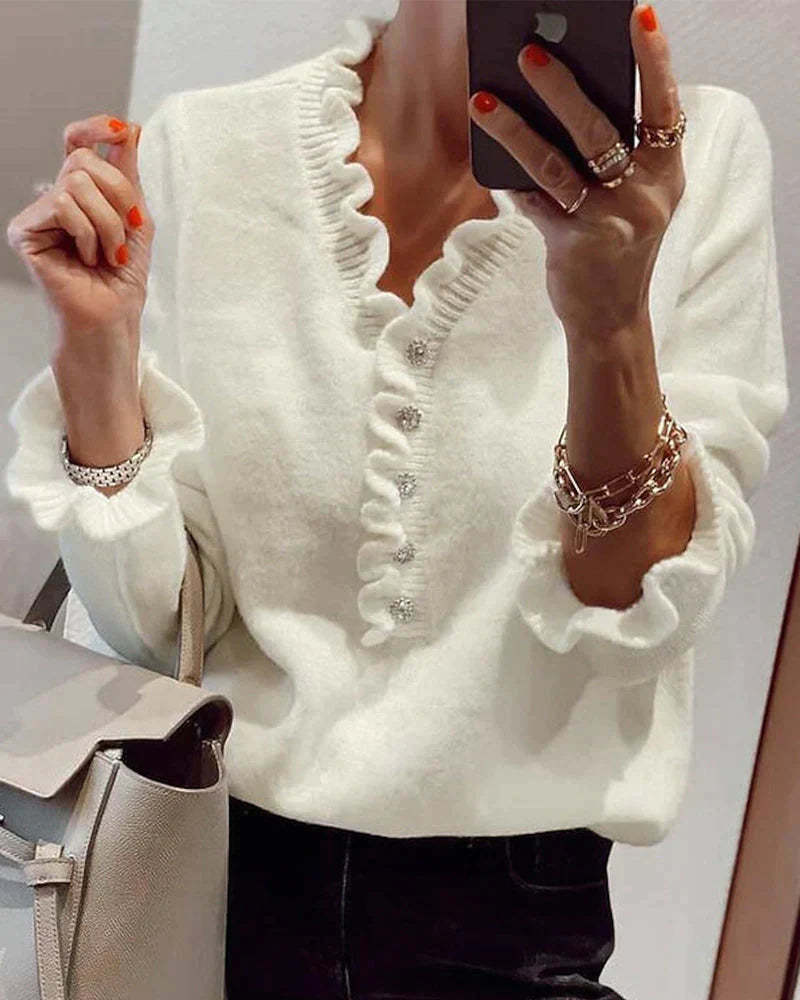 Stylish Sweater with Ruffles - Elodie-White-S-State of Style