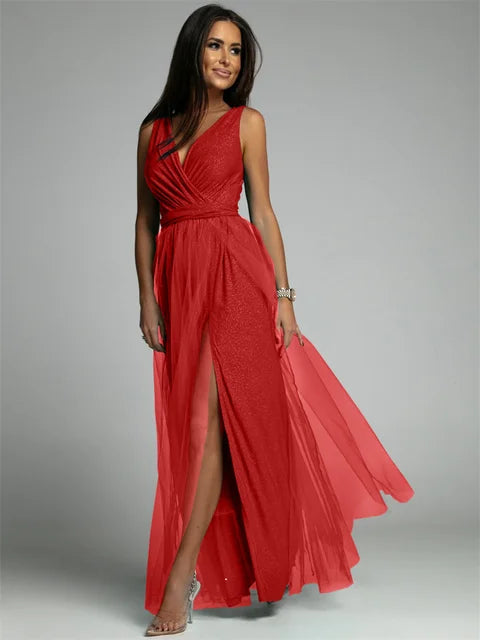 Stylish V-Neck Dress - Mindy-Red-S-State of Style