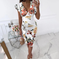 Stylish V-Neck Dress with Pleated Sleeves - Maud-Black White-S-State of Style
