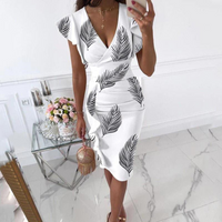 Stylish V-Neck Dress with Pleated Sleeves - Maud-White Black-S-State of Style