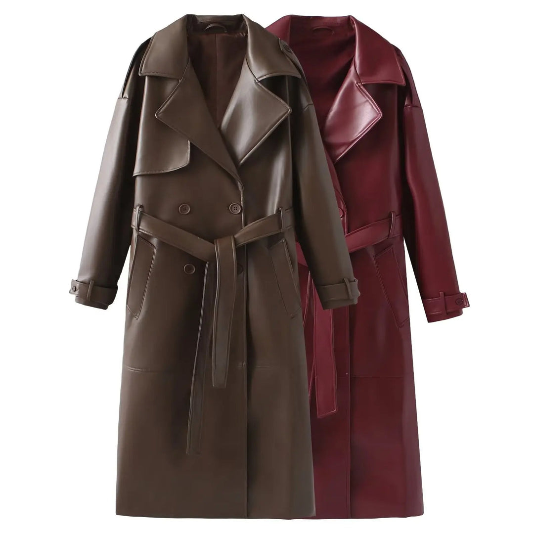 Stylish Vegan Leather Women's Jacket - Viviette-Brown-S-State of Style