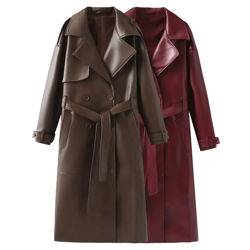 Stylish Vegan Leather Women's Jacket - Viviette-Brown-S-State of Style
