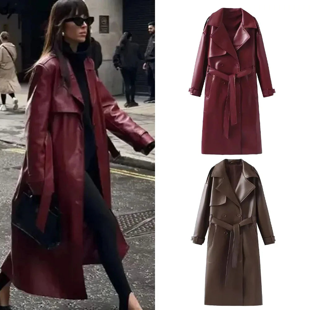 Stylish Vegan Leather Women's Jacket - Viviette-Brown-S-State of Style