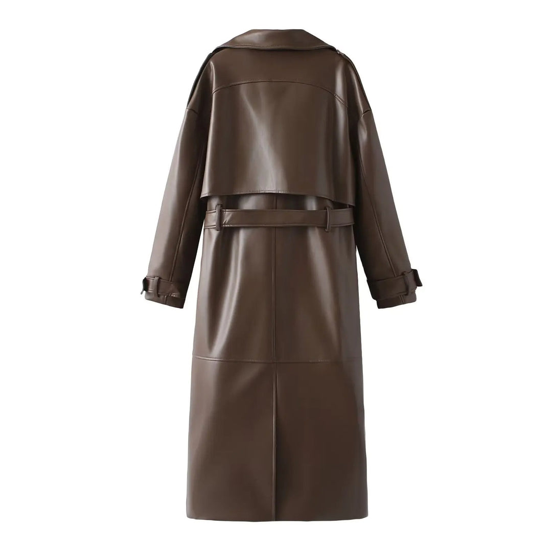 Stylish Vegan Leather Women's Jacket - Viviette-Brown-S-State of Style