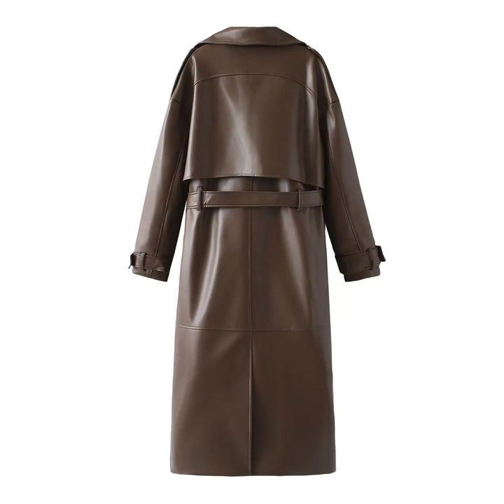 Stylish Vegan Leather Women's Jacket - Viviette-Brown-S-State of Style