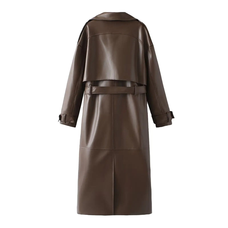 Stylish Vegan Leather Women's Jacket - Viviette-Brown-S-State of Style