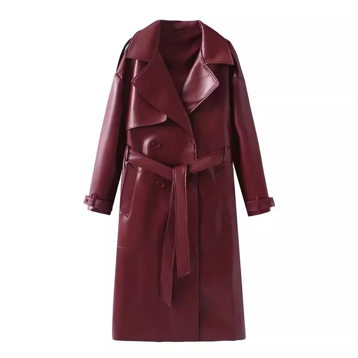 Stylish Vegan Leather Women's Jacket - Viviette-Burgundy-S-State of Style