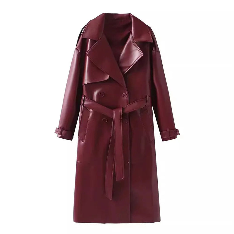 Stylish Vegan Leather Women's Jacket - Viviette-Burgundy-S-State of Style