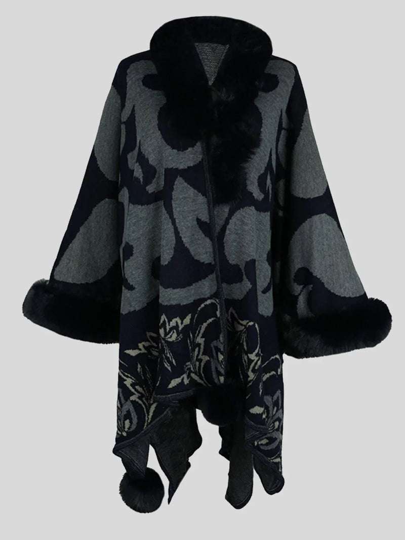 Stylish Winter Poncho for Women - Elora-Black-S-State of Style