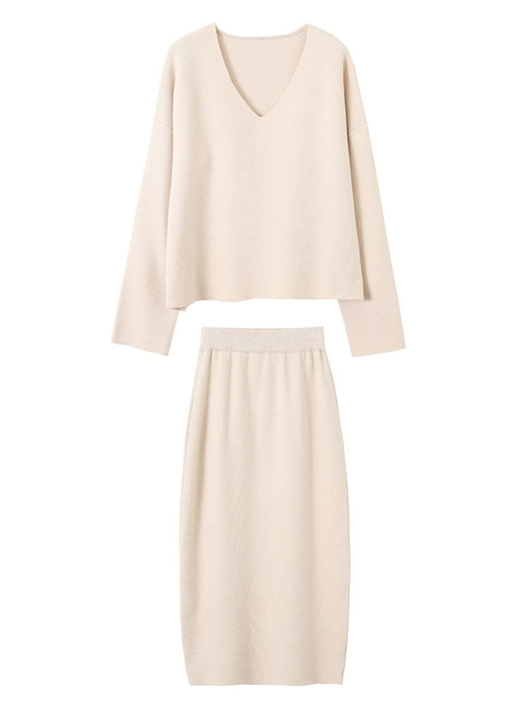 Stylish Winter Two-Piece Set | Top and Skirt | Women's Fashion-Apricot Top-S-State of Style