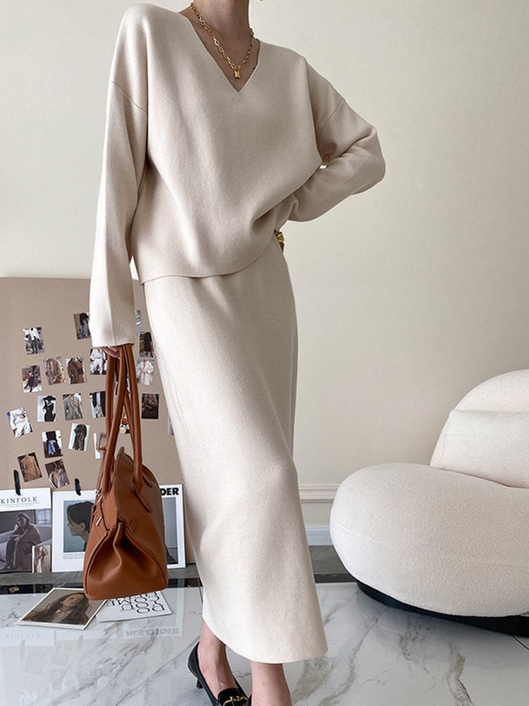 Stylish Winter Two-Piece Set | Top and Skirt | Women's Fashion-Apricot Top-S-State of Style