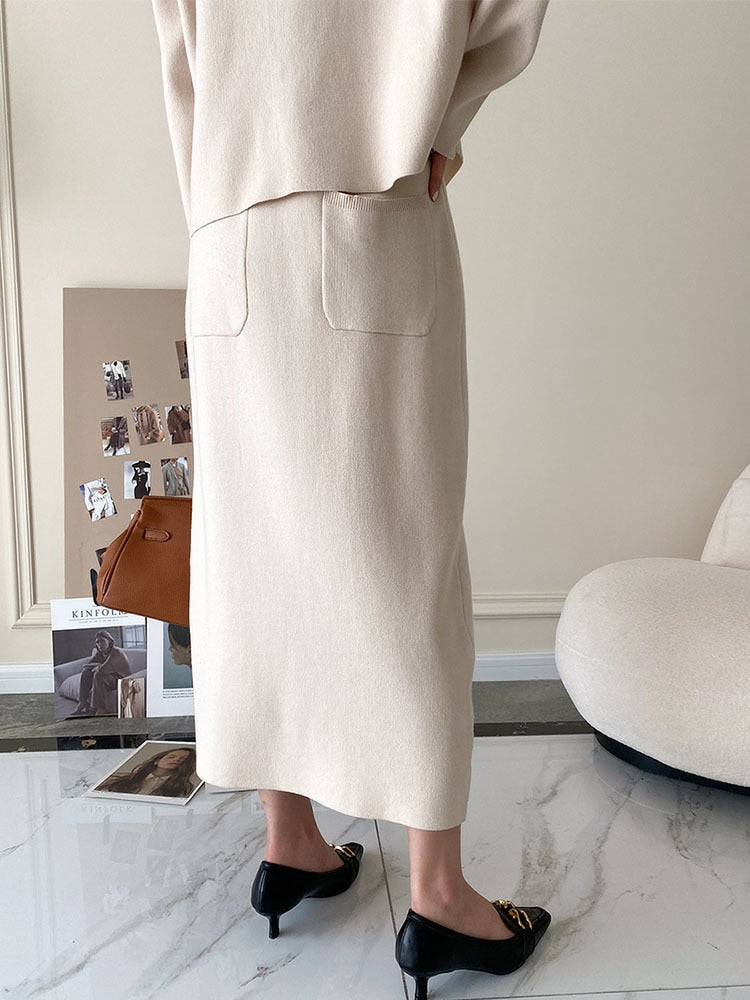 Stylish Winter Two-Piece Set | Top and Skirt | Women's Fashion-Apricot Top-S-State of Style