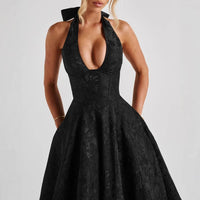 Stylish Women's A-Line Cocktail Dress with Deep V-Neck – Liora-Black-M-State of Style