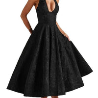 Stylish Women's A-Line Cocktail Dress with Deep V-Neck – Liora-Black-M-State of Style