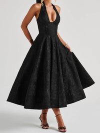 Stylish Women's A-Line Cocktail Dress with Deep V-Neck – Liora-Black-M-State of Style