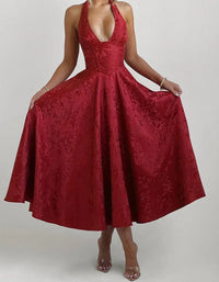Stylish Women's A-Line Cocktail Dress with Deep V-Neck – Liora-Red-L-State of Style
