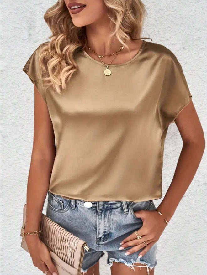 Stylish women's batwing sleeve top with a round neck – Milena-Camel-S-State of Style